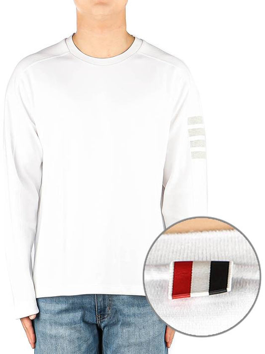 4-Bar Striped Cotton Long Sleeve T-Shirt White - THOM BROWNE - BALAAN 2