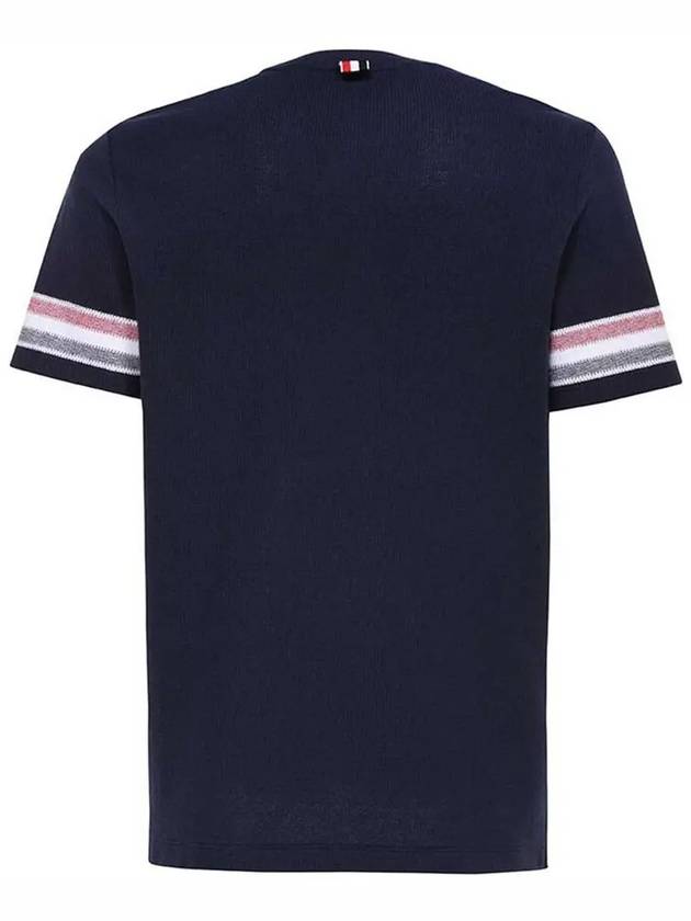 Textured Cotton Stripe Short Sleeve T-Shirt Navy - THOM BROWNE - BALAAN 3