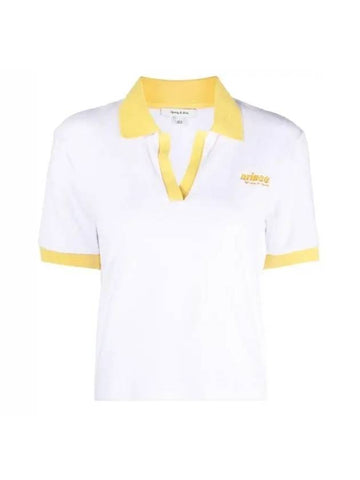 V-Neck Cotton Short Sleeve T-shirt Yellow White - SPORTY & RICH - BALAAN 1