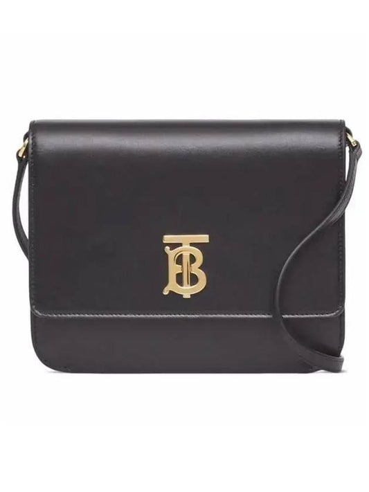 TB Logo Leather Flat Mini Cross Bag Black - BURBERRY - BALAAN 1