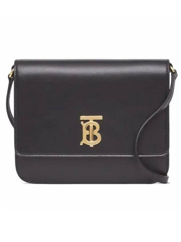 TB Logo Leather Flat Mini Cross Bag Black - BURBERRY - BALAAN 1