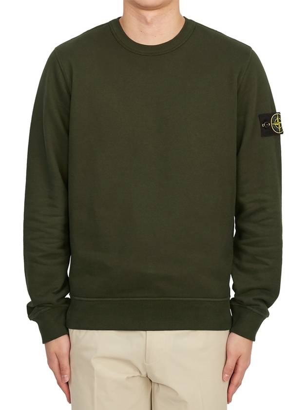 Brushed Cotton Fleece Garment Dyed Crewneck Sweatshirt Olive Green - STONE ISLAND - BALAAN 2