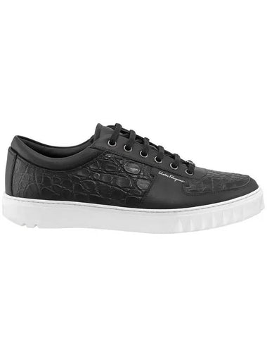 Salvatore Croco leather low-top sneakers black - SALVATORE FERRAGAMO - BALAAN 1