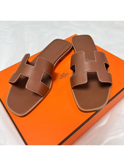 Oran Calfskin Slippers Gold Piqures Ecrues - HERMES - BALAAN 2