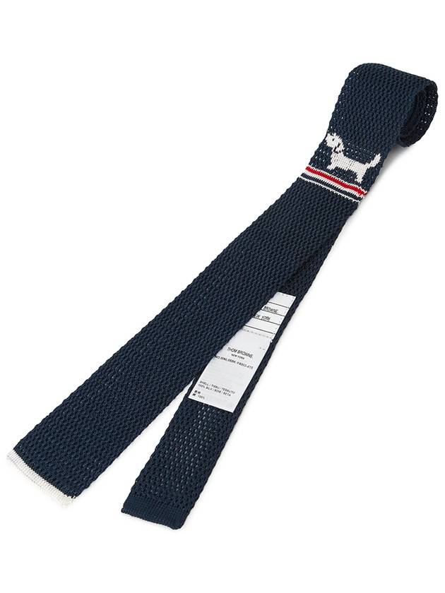 Hector Pointel Knit Silk Tie Navy - THOM BROWNE - BALAAN 5