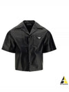 Triangle Logo Nappa Leather Short Sleeve Shirt Black - PRADA - BALAAN 2