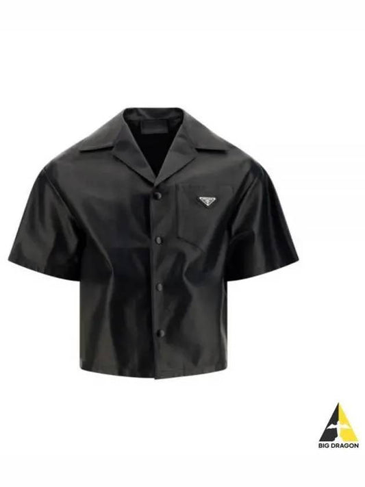 Men's Nappa Leather Short Sleeve Shirt Black - PRADA - BALAAN 2