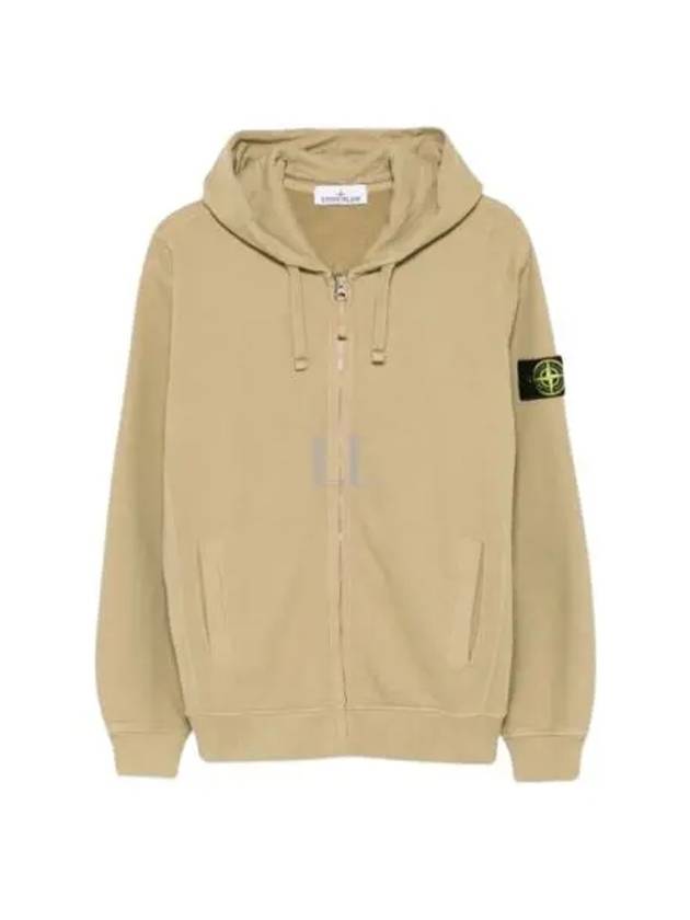 Logo Cotton Zip-Up Hoodie Beige - STONE ISLAND - BALAAN 2