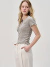 Lace Eyelet Half Sleeve T Shirt_Gray - SORRY TOO MUCH LOVE - BALAAN 2