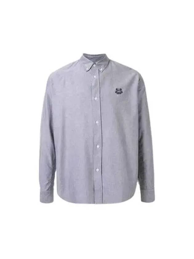 Tiger embroidery Oxford cotton long sleeve shirt gray men s 233983 - KENZO - BALAAN 1