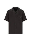 Logo Stitch Detail Silk Short Sleeve Shirt Black - PRADA - BALAAN 2