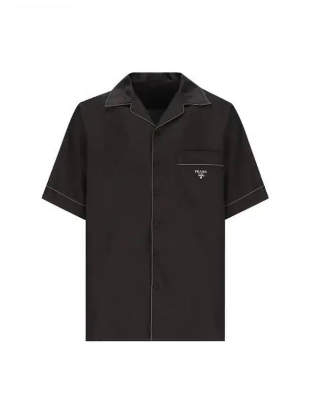 Logo Stitch Detail Silk Short Sleeve Shirt Black - PRADA - BALAAN 2