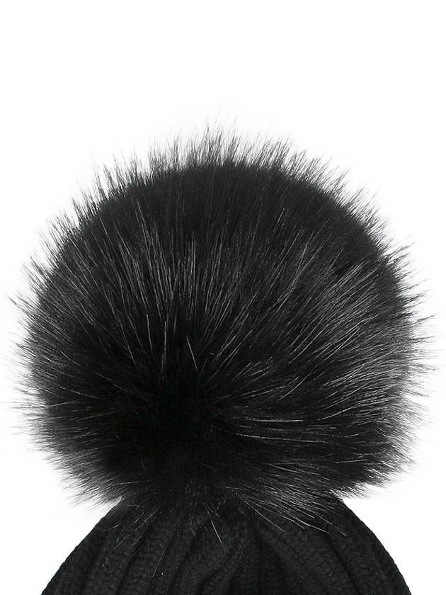 Pom-Pom Detail Wool Beanie Black - MONCLER - BALAAN 7