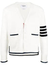 V-Neck Diagonal Armband Cardigan White - THOM BROWNE - BALAAN 1