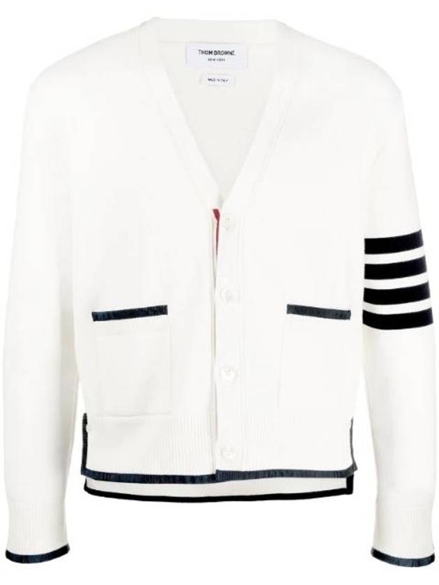 V-Neck Diagonal Armband Cardigan White - THOM BROWNE - BALAAN 1