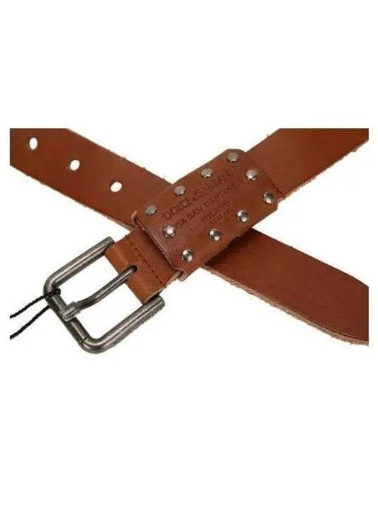 Leather Stud Plate Belt Brown - DOLCE&GABBANA - BALAAN 2