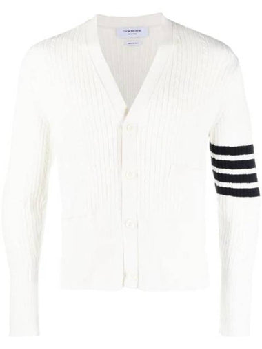 4-Bar Stripe Cable Knit Cardigan White - THOM BROWNE - BALAAN 1