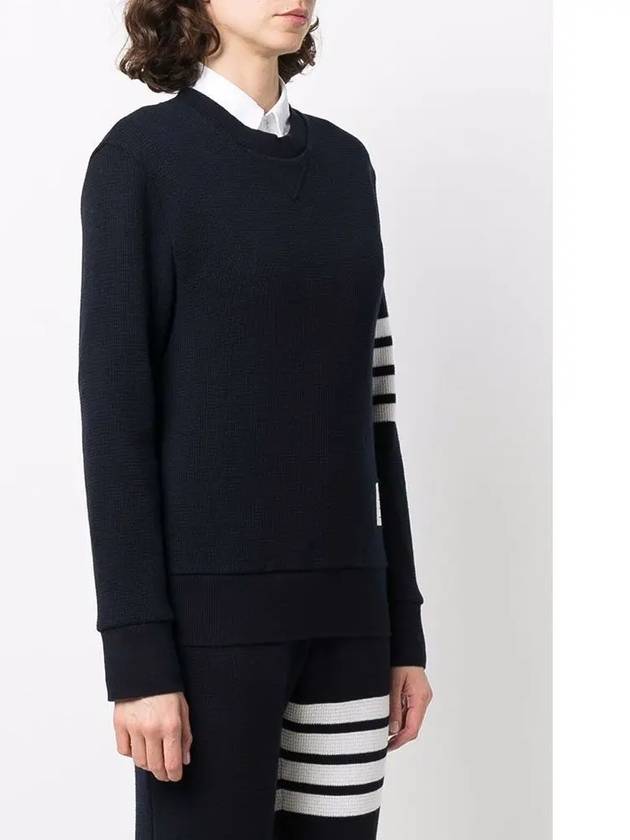 4-Bar Striped Waffle Wool Cashmere Pullover Knit Top Navy - THOM BROWNE - BALAAN 5