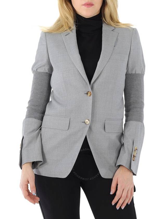 Burberry Ladies Ribbed-panel Single-breasted Wool Blazer Jacket, Brand Size 6 (US Size 4) - BURBERRY - BALAAN 1