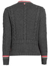 Cable Stripe Classic V-neck Merino Wool Cardigan Grey - THOM BROWNE - BALAAN 4