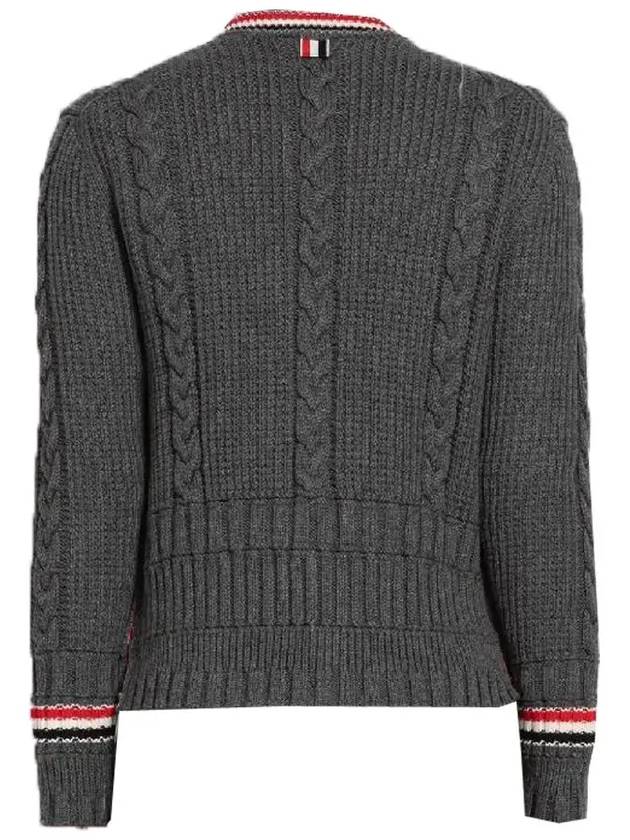 Cable Stripe Classic V-neck Merino Wool Cardigan Grey - THOM BROWNE - BALAAN 4