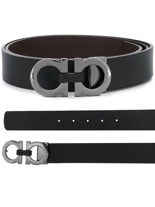 Reversible Gancini Belt Black Hickory - SALVATORE FERRAGAMO - BALAAN 2