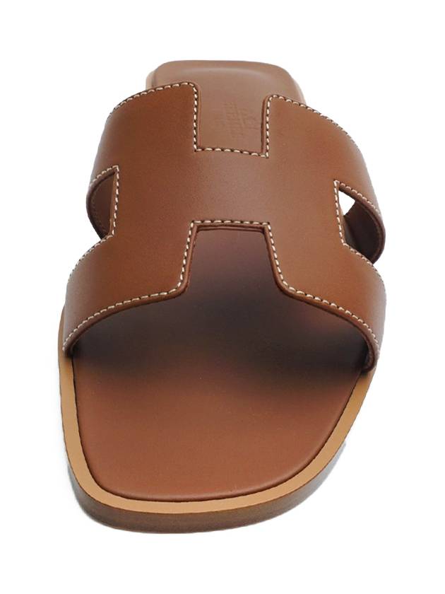 Oran Calfskin Slippers Gold Piqures Ecrues - HERMES - BALAAN 9