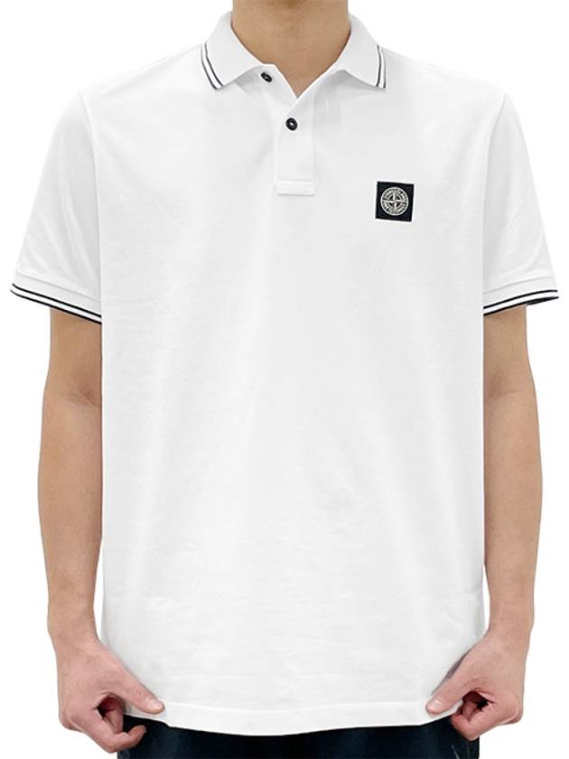 Stretch Cotton Pique Short Sleeve Polo Shirt White - STONE ISLAND - BALAAN 3