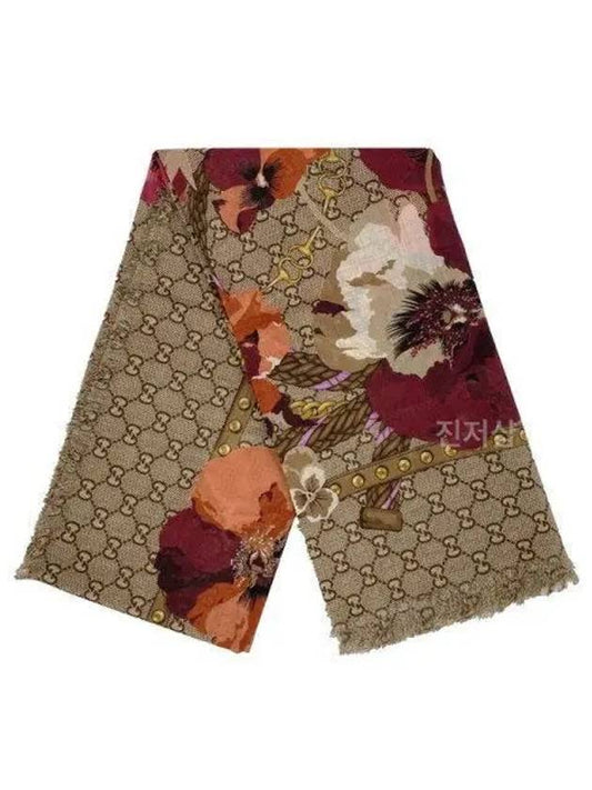 GG Flower Square Shawl Wool Muffler Red - GUCCI - BALAAN 2