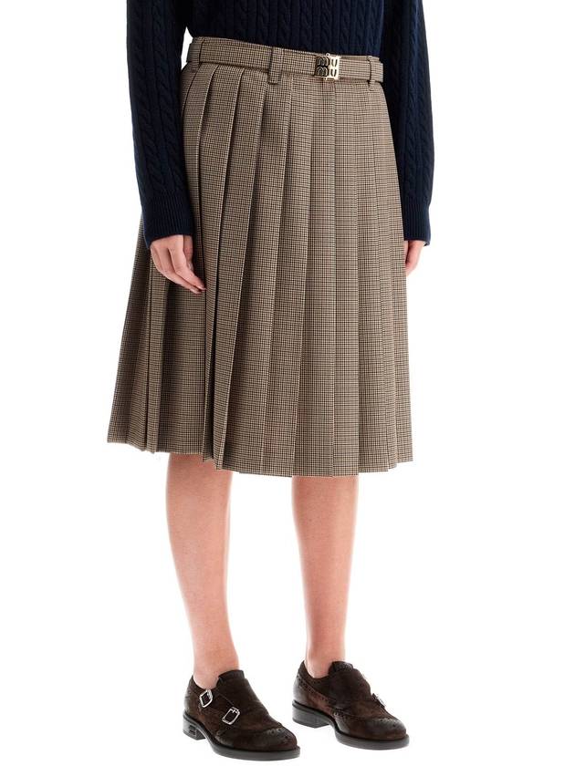 pleated midi skirt in houndst - MIU MIU - BALAAN 2