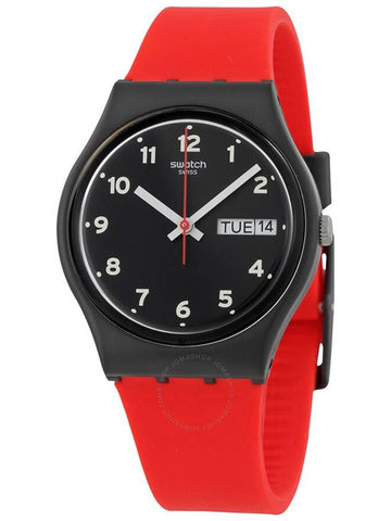 Swatch Red Grin Black Dial Red Silicone Ladies Casual Watch GB754 - SWATCH - BALAAN 1