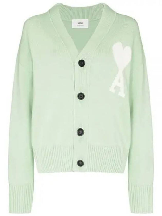 Big Heart Logo Embroidered Cardigan Green - AMI - BALAAN.