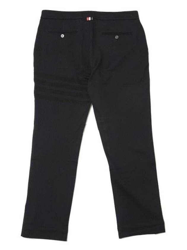 Seersucker Loopback 4 Button Vent Straight Pants Navy - THOM BROWNE - BALAAN 3