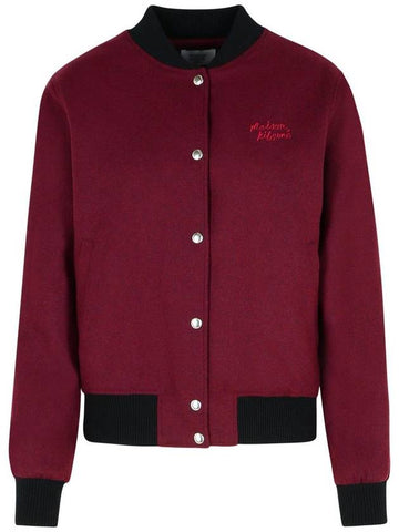 Maison Kitsuné 'Teddy' Burgundy Flannel Bomber Jacket - MAISON KITSUNE - BALAAN 1