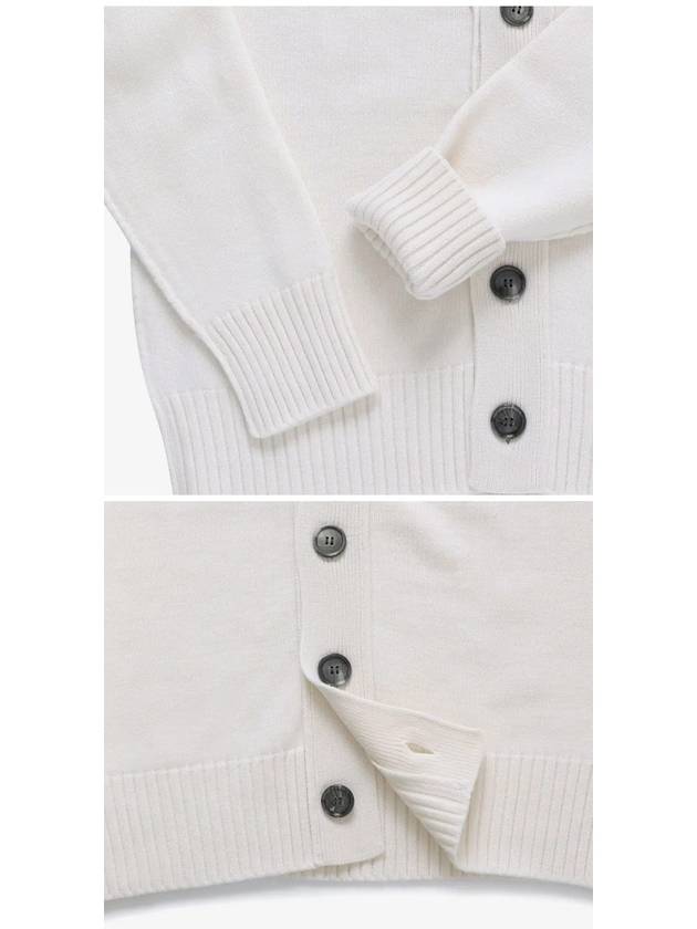 Heart Logo V Neck Wool Cardigan Off White - AMI - BALAAN 4