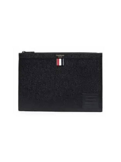 Black Diagonal Pebble Grain Leather Clutch Bag Black - THOM BROWNE - BALAAN 2