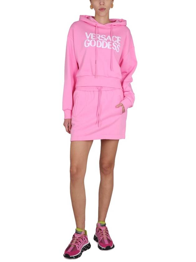 Goddess Crop Hooded Top Pink - VERSACE - BALAAN 3