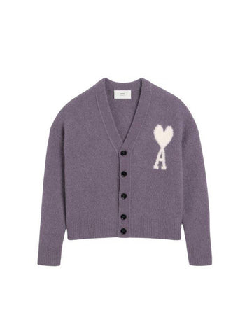 Intarsia Logo Knit Cardigan Lilac - AMI - BALAAN 1