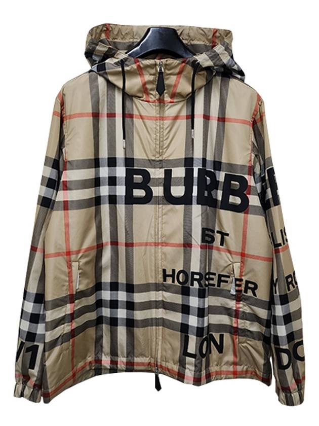 Men's Horseferry Print Check Hoodie Zip-up Beige - BURBERRY - BALAAN 3