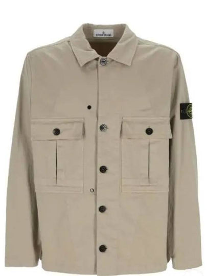 Stretch Cotton Wool Satin Over Long Sleeve Shirt Beige - STONE ISLAND - BALAAN 2