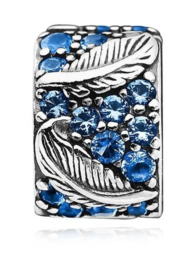 Curved Feather Pave Clip Bracelet Charm Silver Blue - PANDORA - BALAAN 4