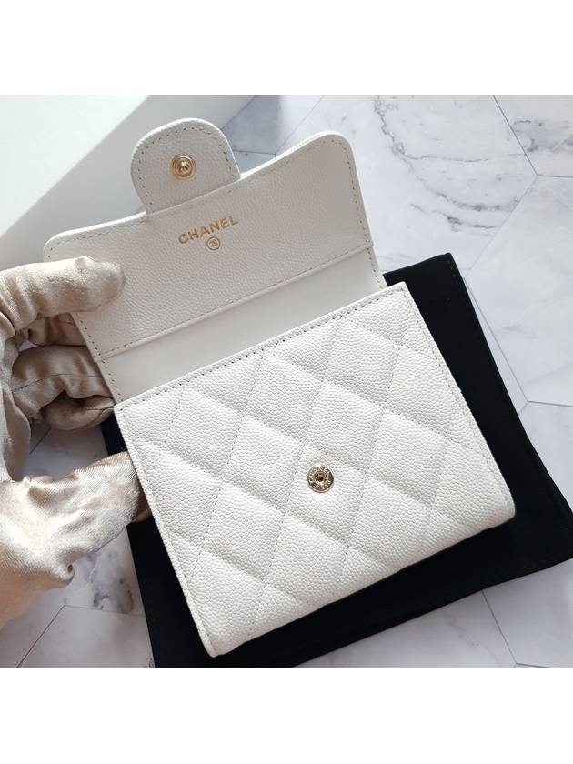 CC Logo Flap Leather Half Wallet White - CHANEL - BALAAN 3