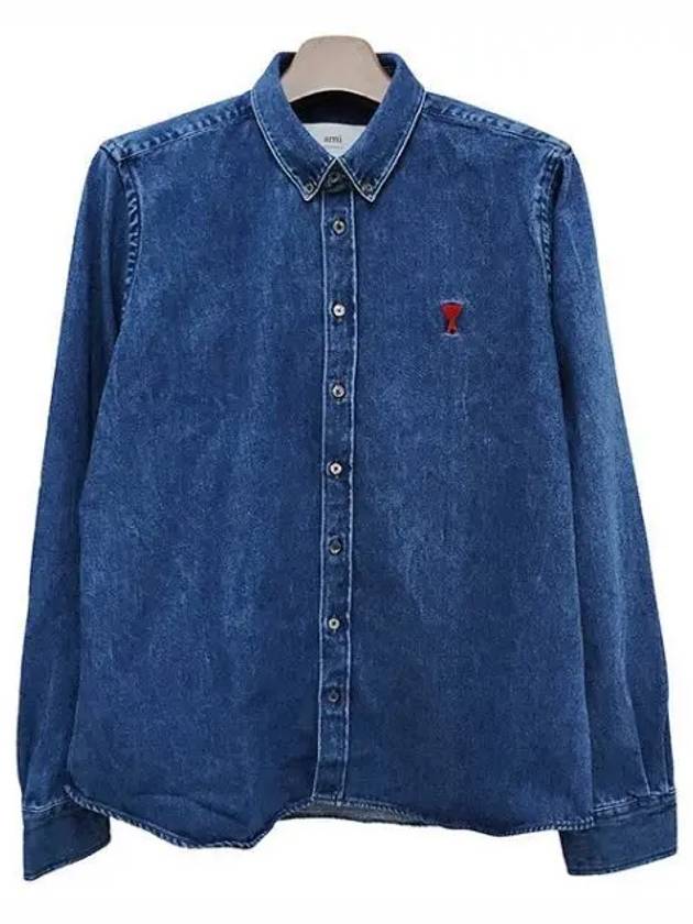 heart logo button down denim shirt 41193860 1095814 - AMI - BALAAN 1