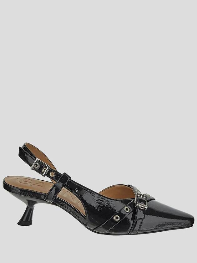 Buckle Detail Glossy Slingback Heel Black - GANNI - BALAAN 2