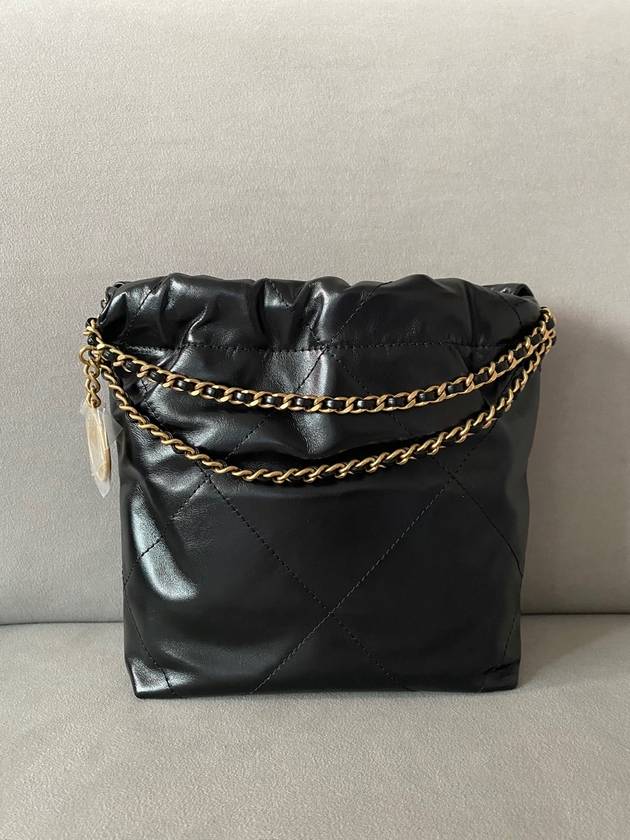 Mini Handbag Shiny Calfskin Gold Black - CHANEL - BALAAN 3