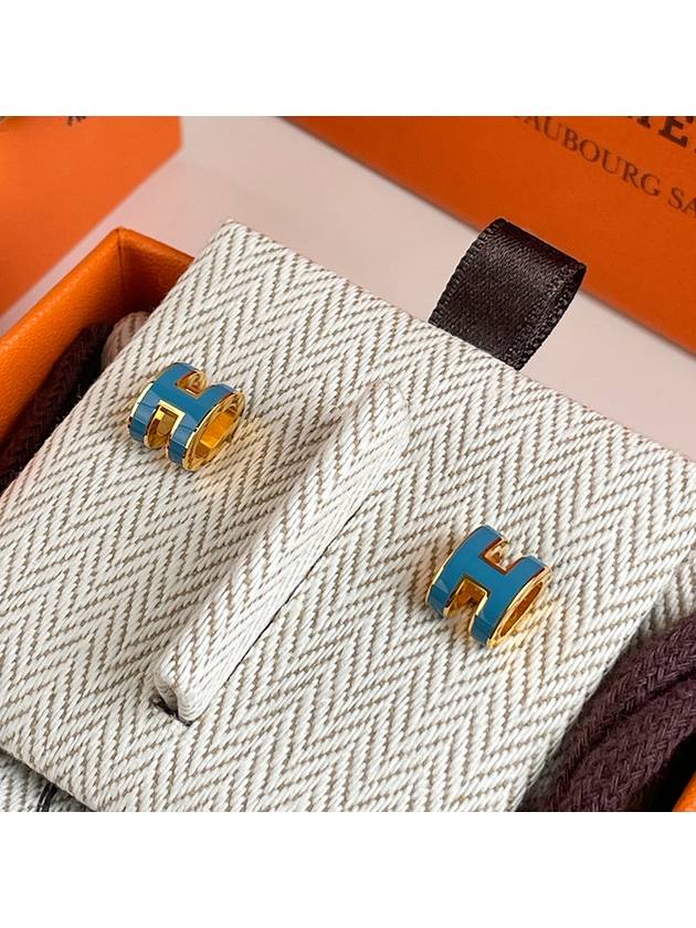 Mini Pop H Earrings Blue Jean Gold - HERMES - BALAAN 7