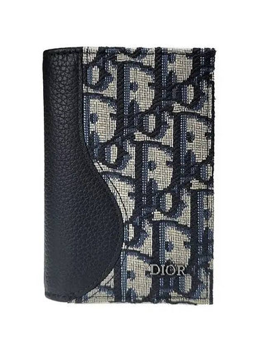 Saddle Oblique Jacquard Grained Calfskin Leather Card Wallet Beige Black - DIOR - BALAAN 1