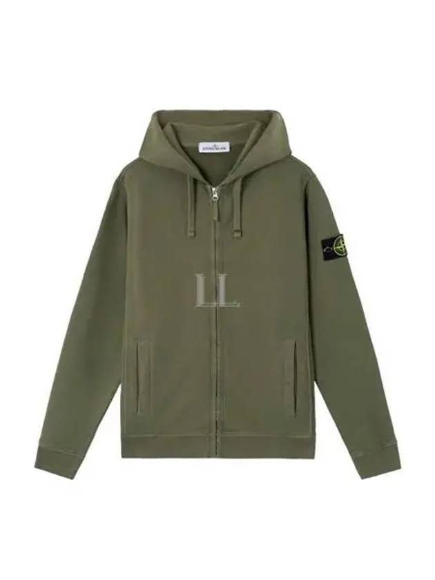 Logo Cotton Zip-Up Hoodie Musk Green - STONE ISLAND - BALAAN 2