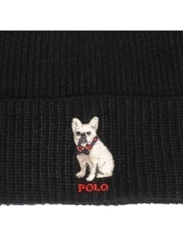 Embroidered French Bulldog Wool Beanie Black - POLO RALPH LAUREN - BALAAN 3