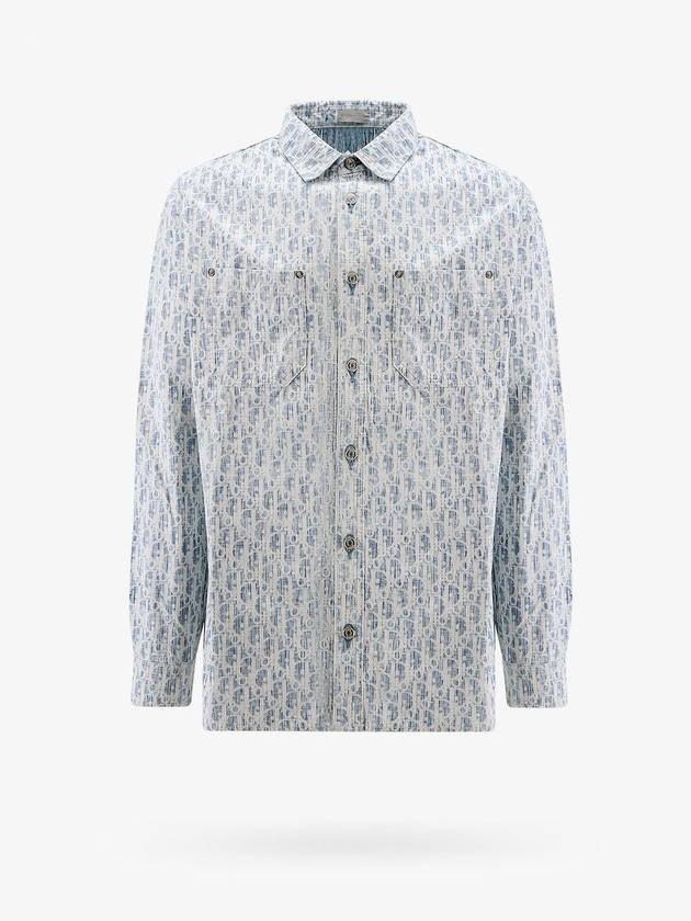 Oblique Kasuri Cotton Denim Over Long Sleeve Shirt Blue White - DIOR - BALAAN 1